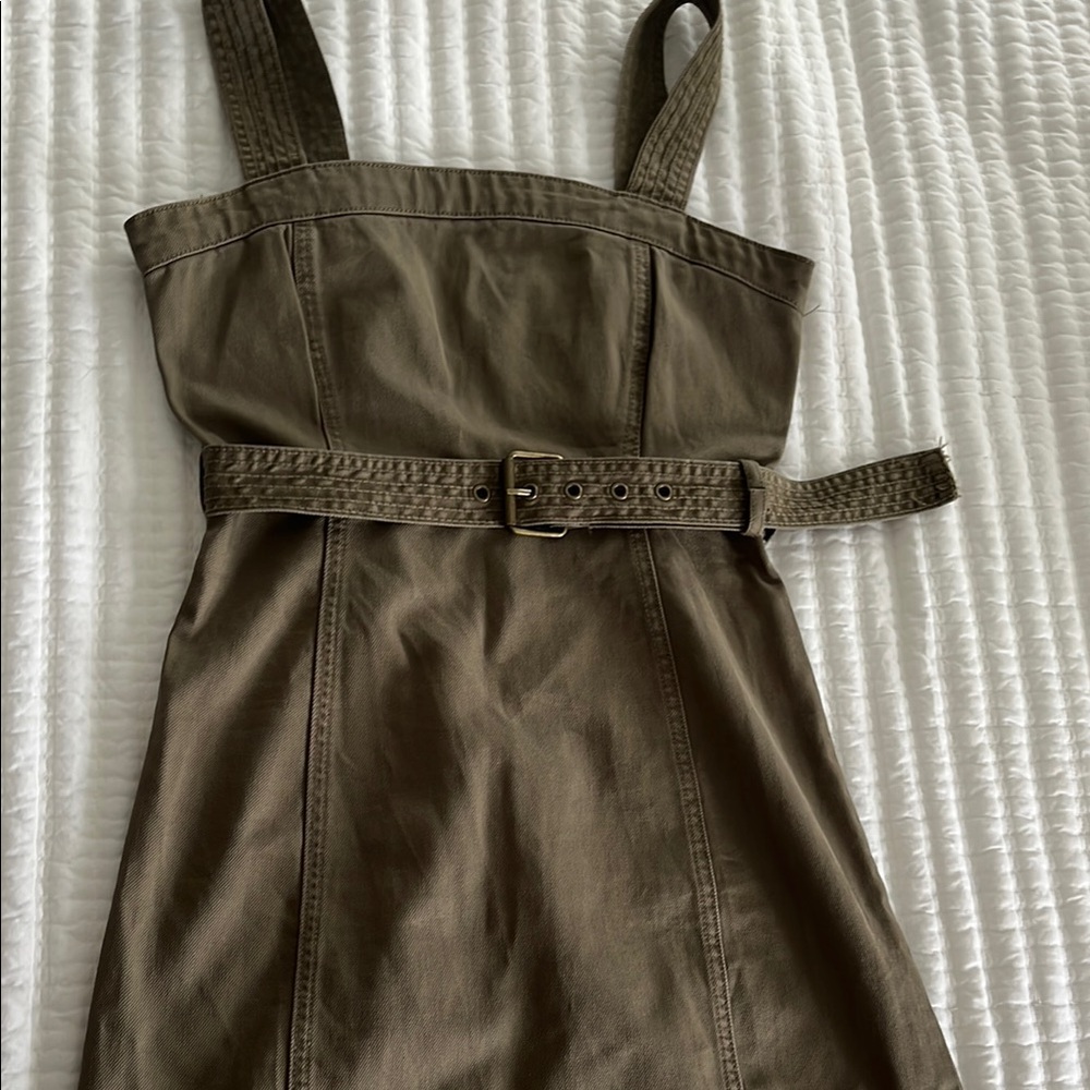 Khaki Sleeveless Belted Dress